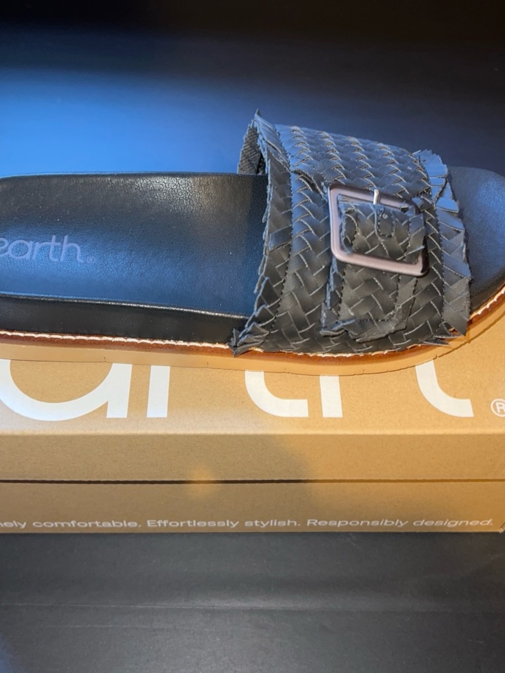 Earth Black Woven Slide Sandal with Buckle - Men